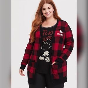 Torrid Disney Mickey Mouse Original Red Plaid Cardigan